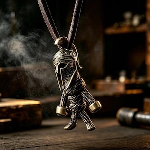 Handcrafted Spartan Solid Brass EDC Keychain, Gothic Tactical Waterproof Paracord Charm, Unique Rugged Gift for Men