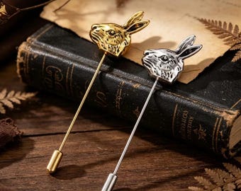 Victorian Gothic Rabbit Head Stick Lapel Pin, Antique Gold Brass Suit Brooch, Mens Lapel Stick Pin, Groom Wedding Gift, Rabbit Accessory