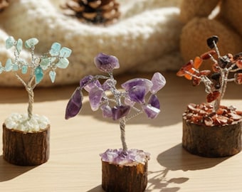 Mini árbol de piedras preciosas de cristal, decoración de árbol de cristal hecha a mano, regalo de cristal curativo, árbol Feng Shui, decoración espiritual para el hogar, regalo de bonsái de piedra natal