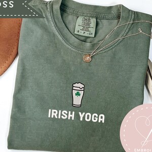 Irish Yoga Guinness Shirt, St Pattys Day, Irish Shamrock Pint Embroidery, Irish Drinking Shirt, Irish pride shirt image 1