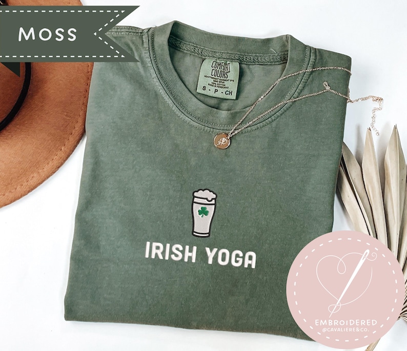 Irish Yoga Guinness Shirt, St Pattys Day, Irish Shamrock Pint Embroidery, Irish Drinking Shirt, Irish pride shirt image 1