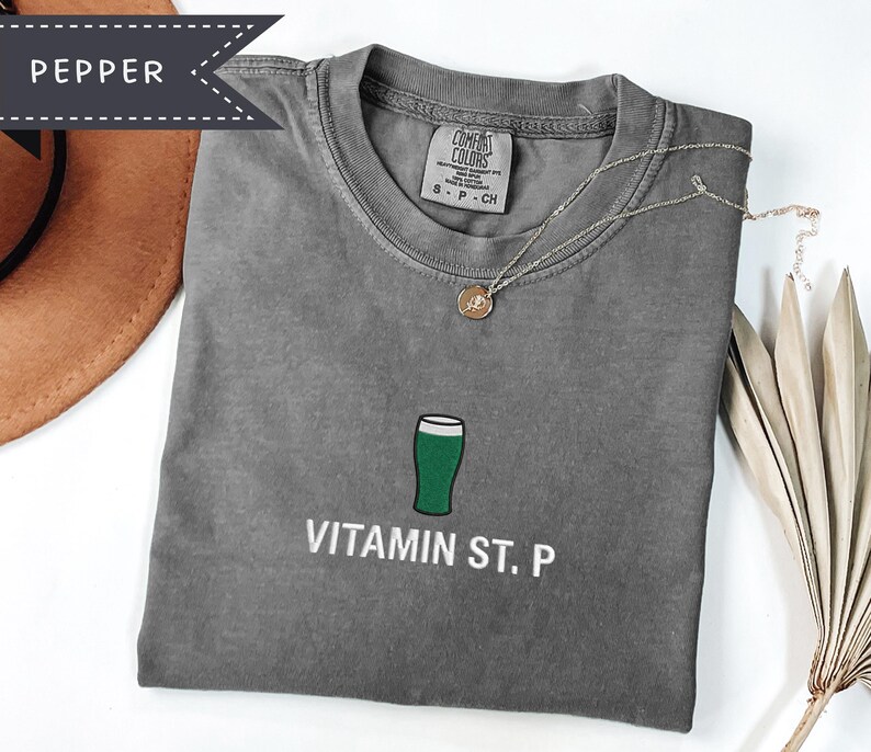 Vitamin St. P Guinness Beer Comfort Colors® T-Shirt, Funny Embroidered Beer Shirt, St. Patrick’s Day Gift, Irish Pub Party Tee Beer Lovers image 3