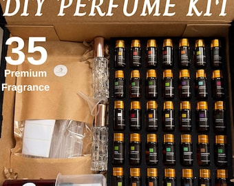 Kit per la creazione di profumi fai da te • 35 oli essenziali/fragranze, attrezzatura da laboratorio, guida (PDF digitale) • Crea il tuo profumo • Kit per fragranze personalizzate