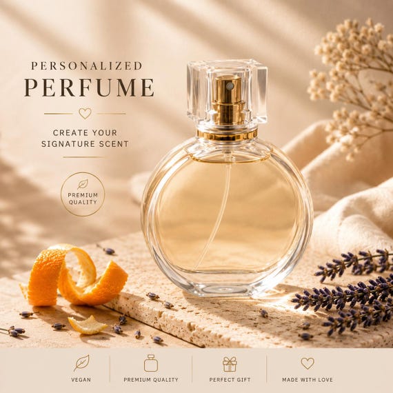 Custom Perfume, Personalized 30 ml Signature Fragrance, Vegan Handcrafted Scent in Gold Cap Bottle, Luxury Gift for Her or Him