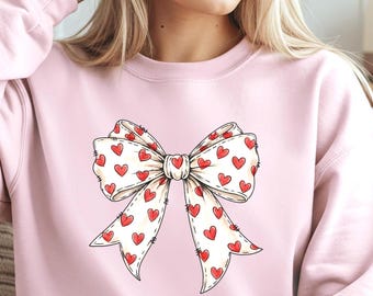Coquette Valentine Bow SweatShirt, Heart Bow Valentine Crewneck, Retro Coquette Valentine's Day Gift for Wife