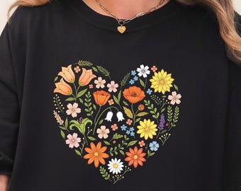 Floral Heart Illustration T-shirt | Colorful Wildflower Heart Tee | Women's Valentine's Day Shirt
