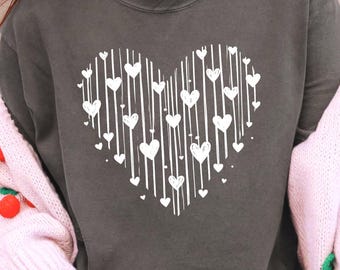 Striped Heart of Falling Hearts T-shirt | Valentine Love Design | Anniversary Gift for Wife
