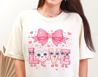 Retro Kawaii Love T-Shirt, Pastel Heart Graphic Tee, Coquette Bow Clothes