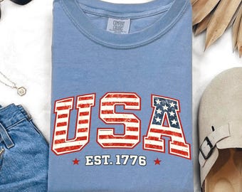 USA Flag Fourth of July T-Shirt | EST 1776 Americana Patriotic Tee | 4th of July Shirt