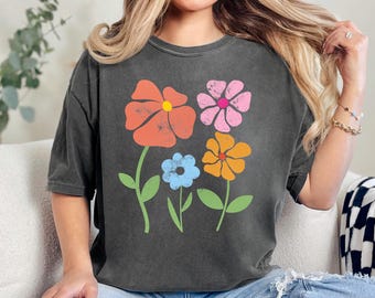 Comfort Colors Groovy Flower Tee | Distressed Floral Shirt | Boho Grunge Graphic T-Shirt