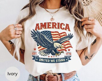 Comfort Colors® Fourth of July Tee for Women | United We Stand Red White and Blue Summer T-Shirt | America 1776 Tee | 4th of July Outfit