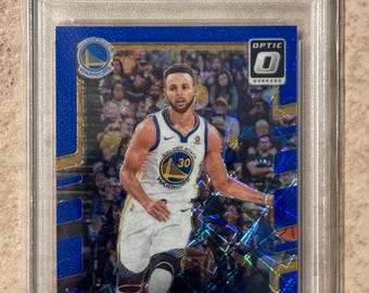 Cartão de basquete Stephen Curry 2017 Panini Donruss Optic Blue Velocity #46 PSA 10 Gem Mint