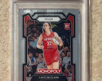 Cartão de novata Caitlin Clark da coleção Prizm Monopoly WNBA 2024, número 65, classificação PSA 10 Gem Mint.