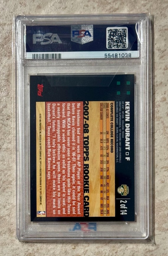 2007-08 Topps Kevin Durant RC #2 Seattle Suoer Sonics PSA 8 Rookie