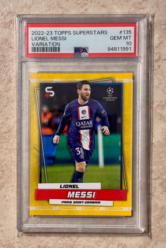 2022 Topps UEFA Superstars 135 Lionel Messi Variation PSA 10 Gem