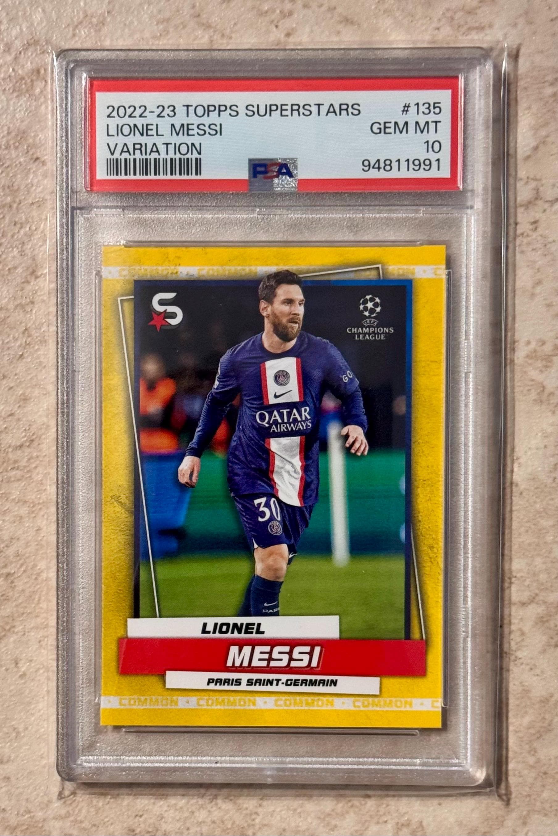2022 Topps UEFA Superstars 135 Lionel Messi Variation PSA 10 Gem