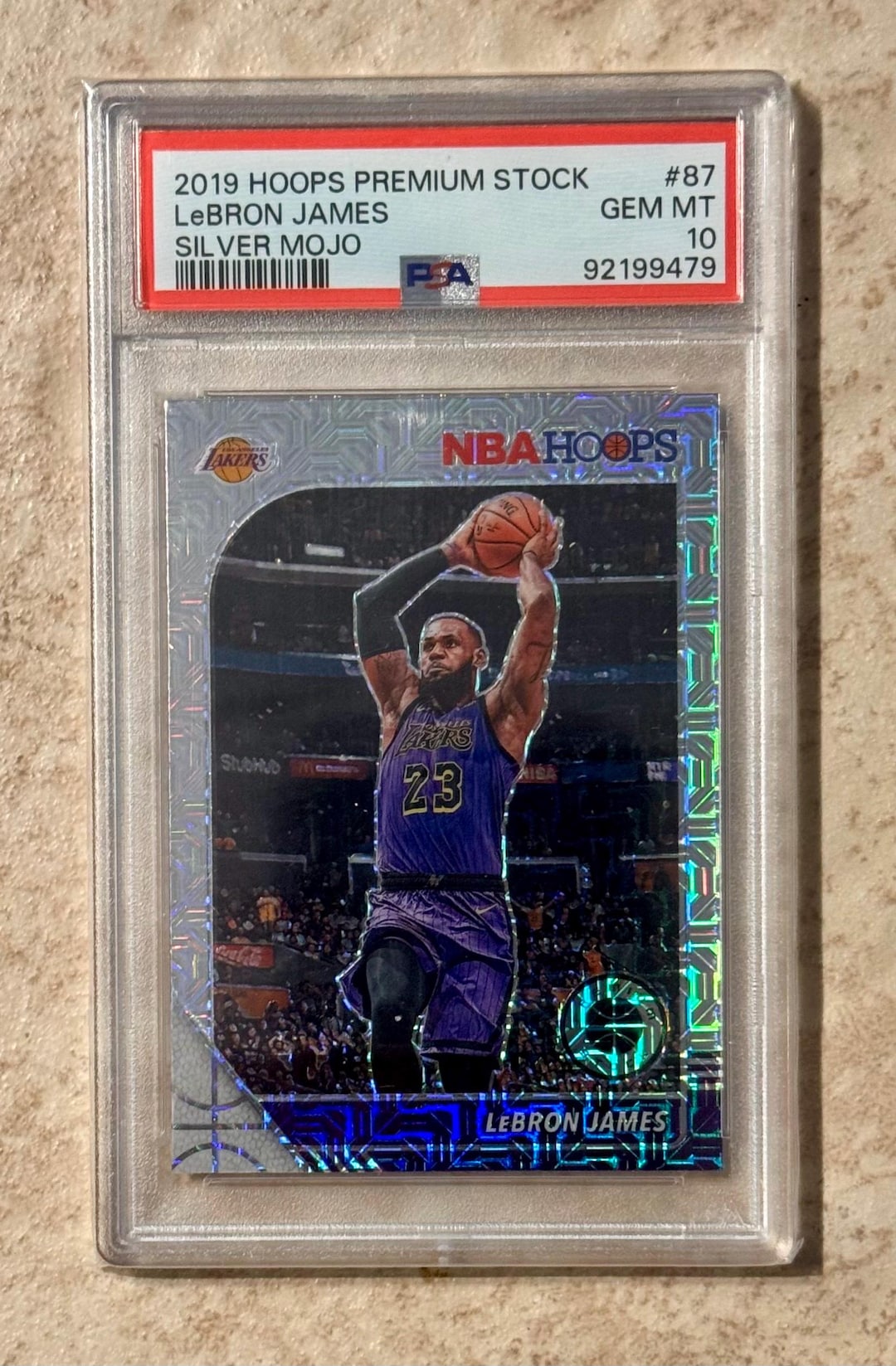 Lebron James 2019 Panini Hoops Premium Stock Silver Mojo PSA 10