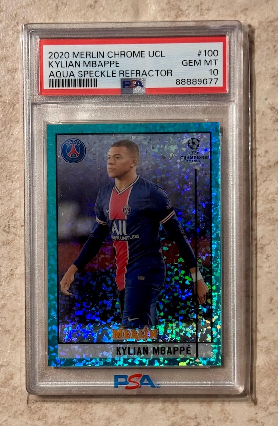 2020-21 Merlin Chrome UCL Kylian Mbappe Aqua Speckle Refractor #d