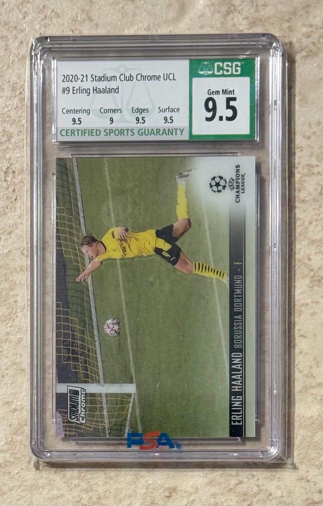 2020-21 Topps Stadium Club Chrome UCL Erling Haaland #9 CSG 9.5