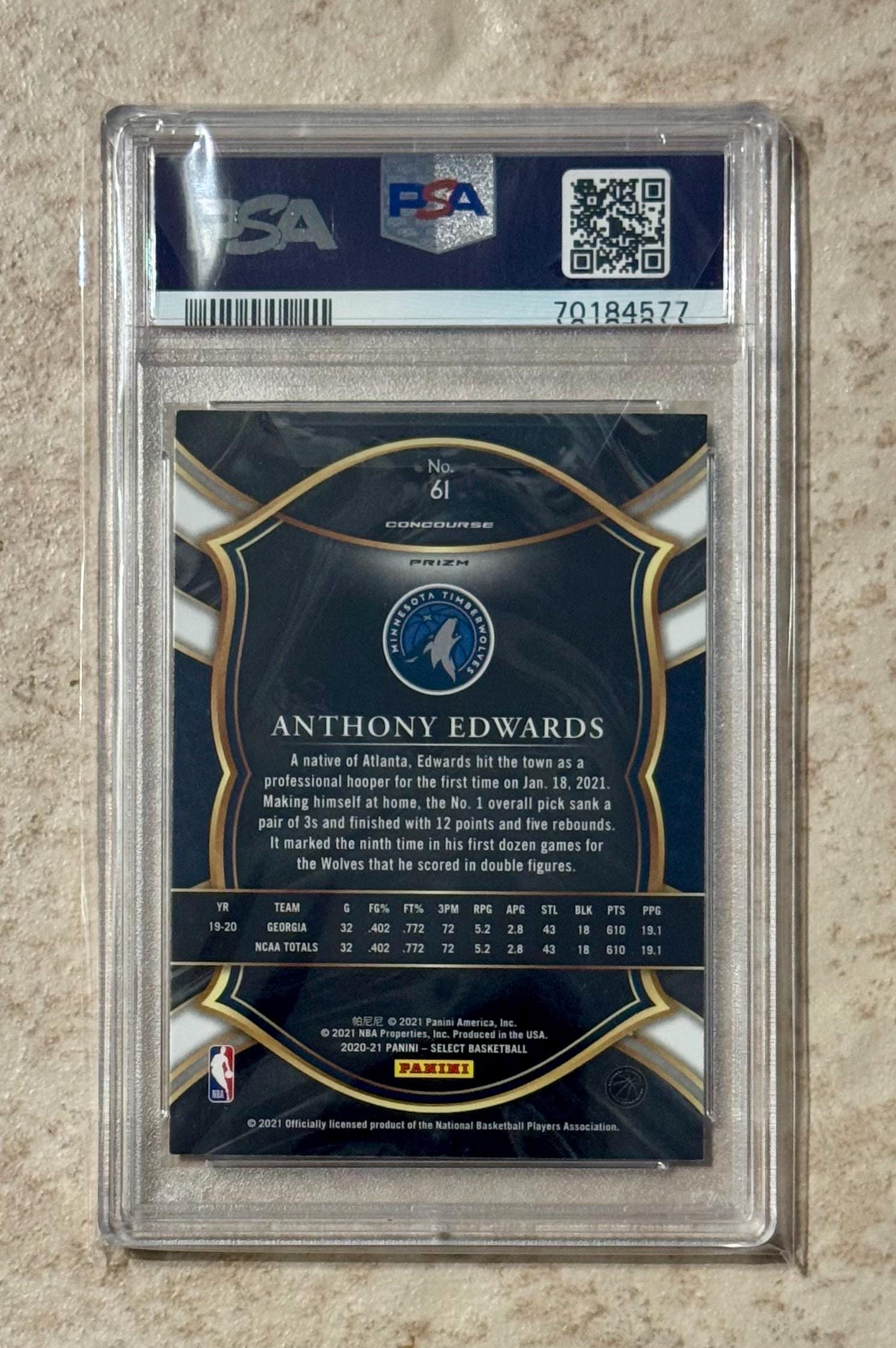 2020 Select Concourse #61 Green White Purple Prizm Anthony Edwards