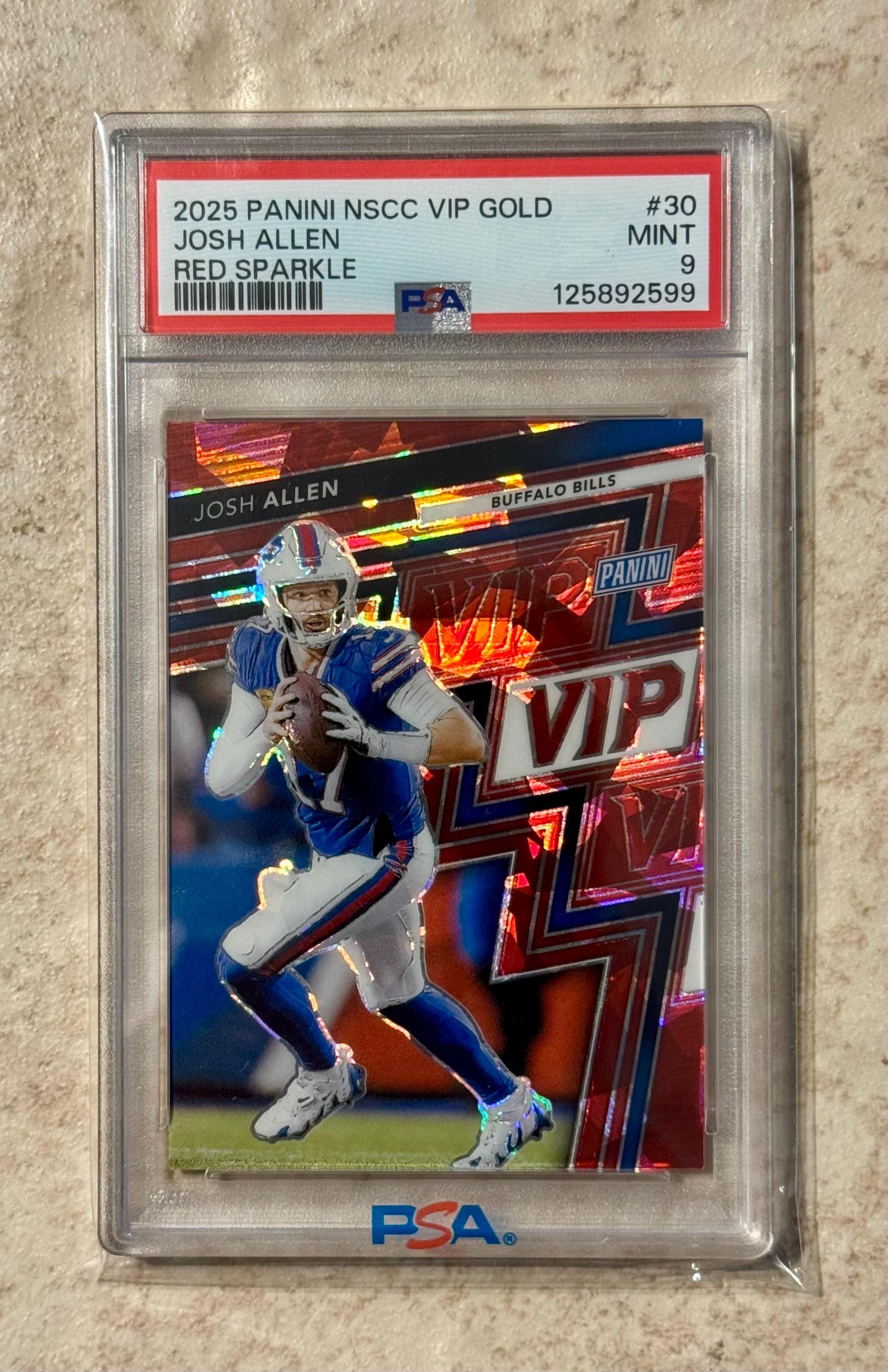 2025 PANINI VIP Gold Football Red Ice 3/99 Prizm Josh Allen PSA 9