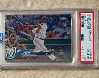 Juan Soto 2018 Topps Chrome Update RC HMT98 rookie Debut PSA 10 Gem Mint Rookie Card RC