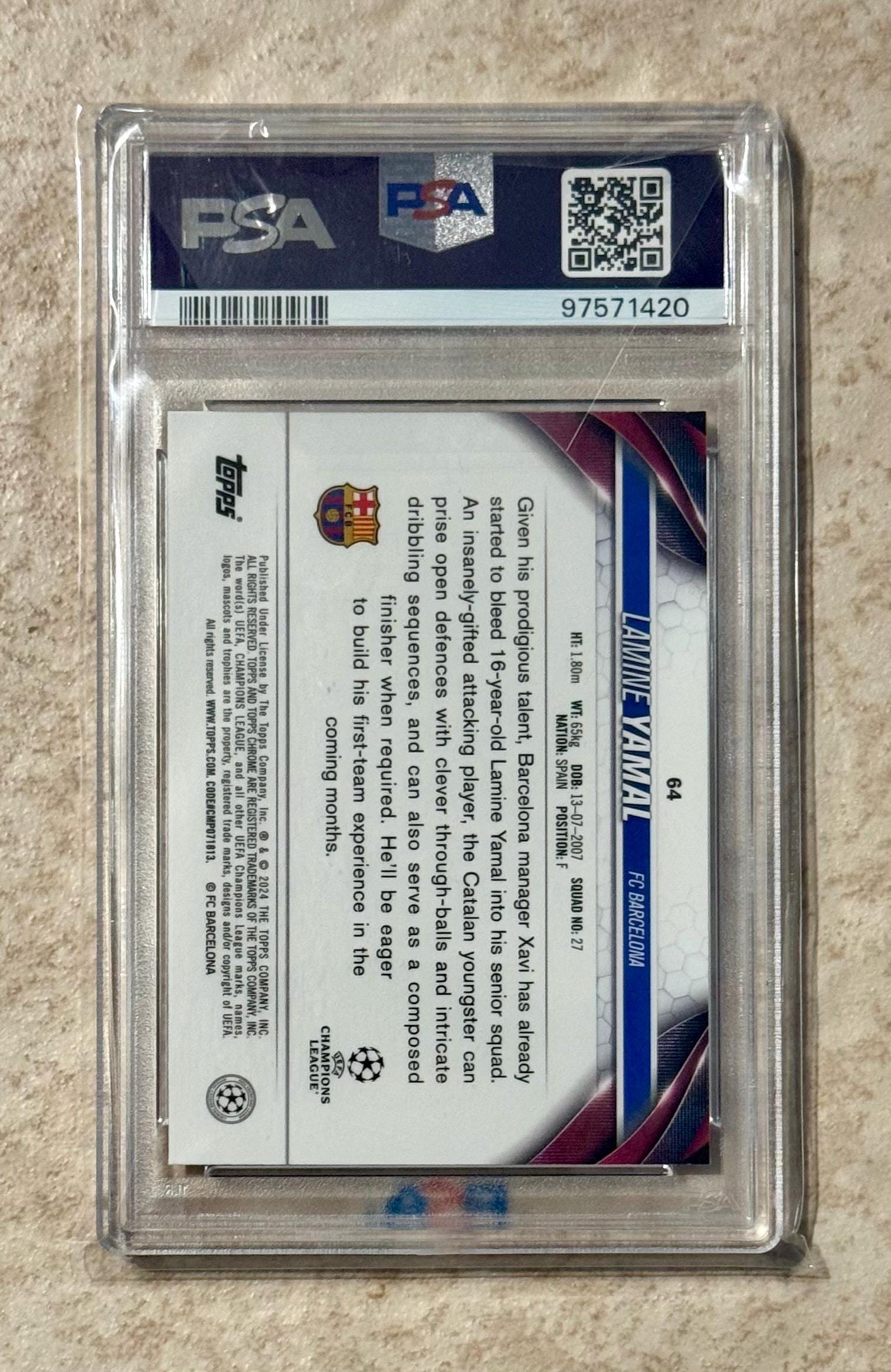 2023-24 Topps Chrome #64 UCC Barcelona Lamine Yamal PSA 9 Mint 