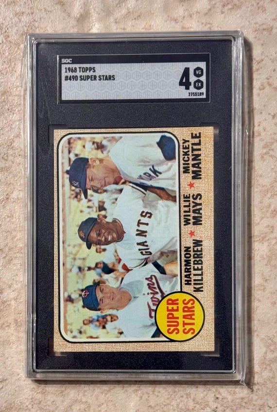 1968 Topps # 490 Super Stars Mickey Mantle Willie Mays Harmon