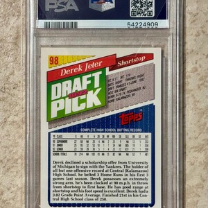 1993 Topps Baseball #98 Derek Jeter RC Rookie Card Draft Pick PSA 8 - Etsy