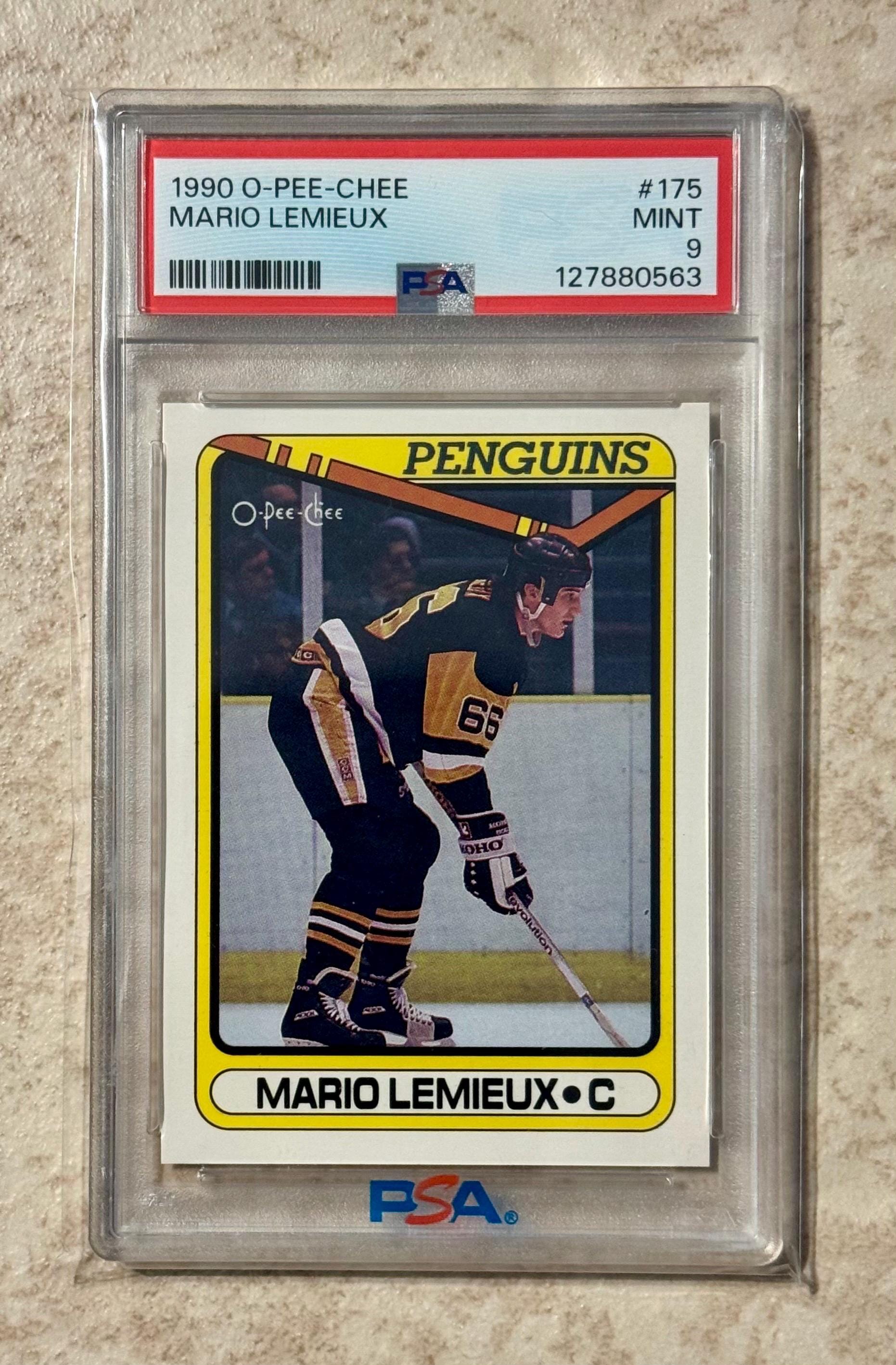 rare mario lemieux cards 1990 O-Pee-Chee #175 Mario Lemieux HOF PSA 9 Mint Pittsburgh Penguins