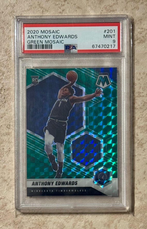 2020-21 Panini Mosaic Green Prizm Anthony Edwards #201 PSA 9 MINT
