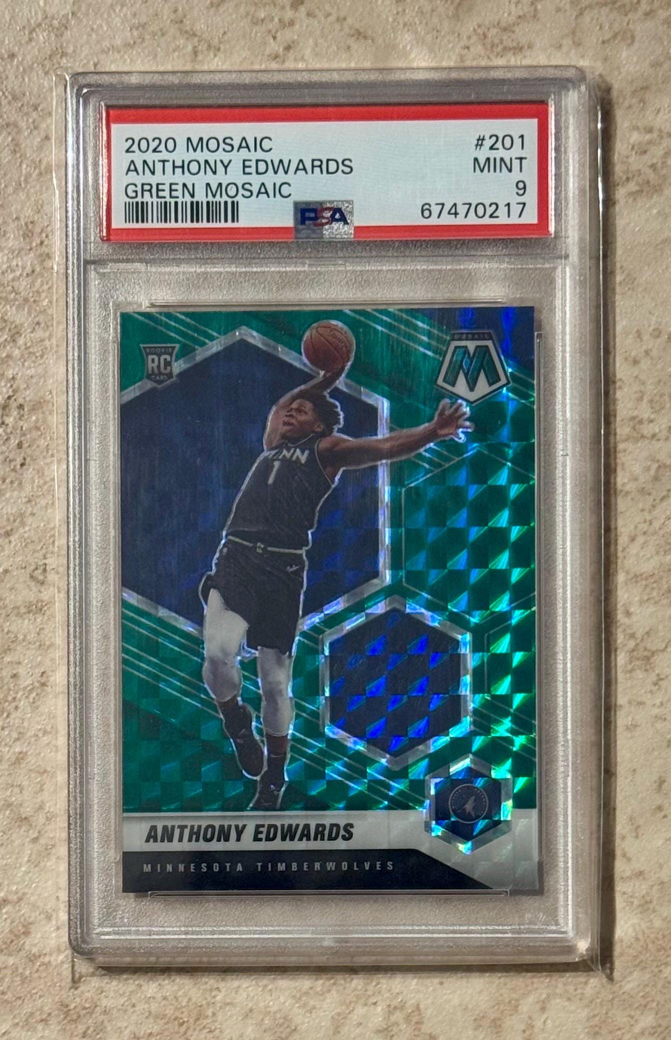 2020-21 Panini Mosaic Green Prizm Anthony Edwards #201 PSA 9 MINT