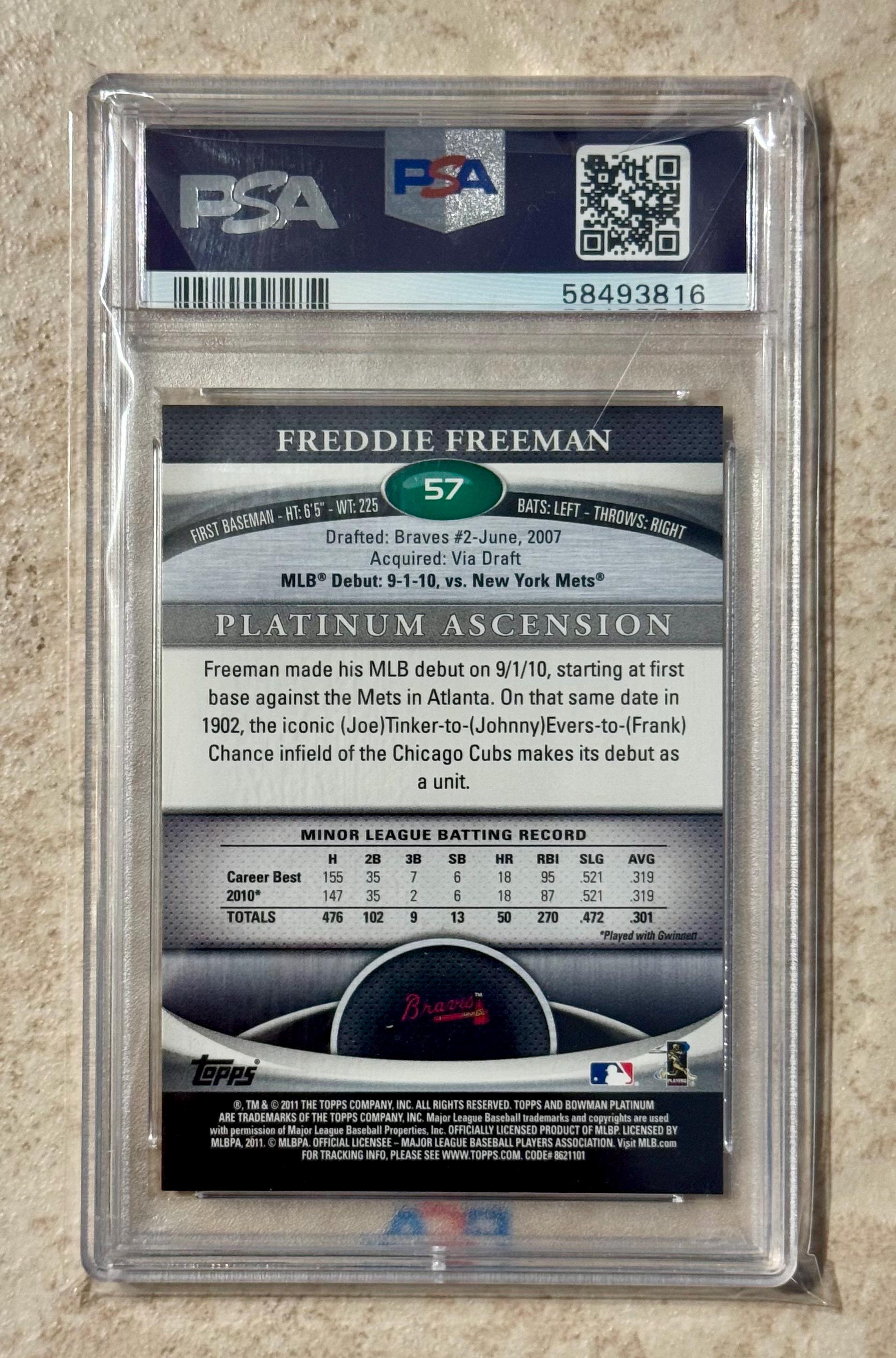 Freddie Freeman 2011 Bowman Platinum #57 PSA 10 Gem Mint Rookie