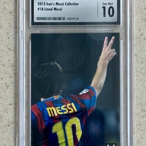 Cartão Lionel Messi Icons 2013 #18 Celebration CSG 10 Gem Mint Barcelona Argentina Legend imagem 1