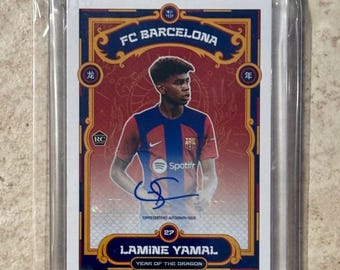 Tarjeta de novato autografiada de Lamine Yamal, Año del Dragón del FC Barcelona 2023-24 de Topps