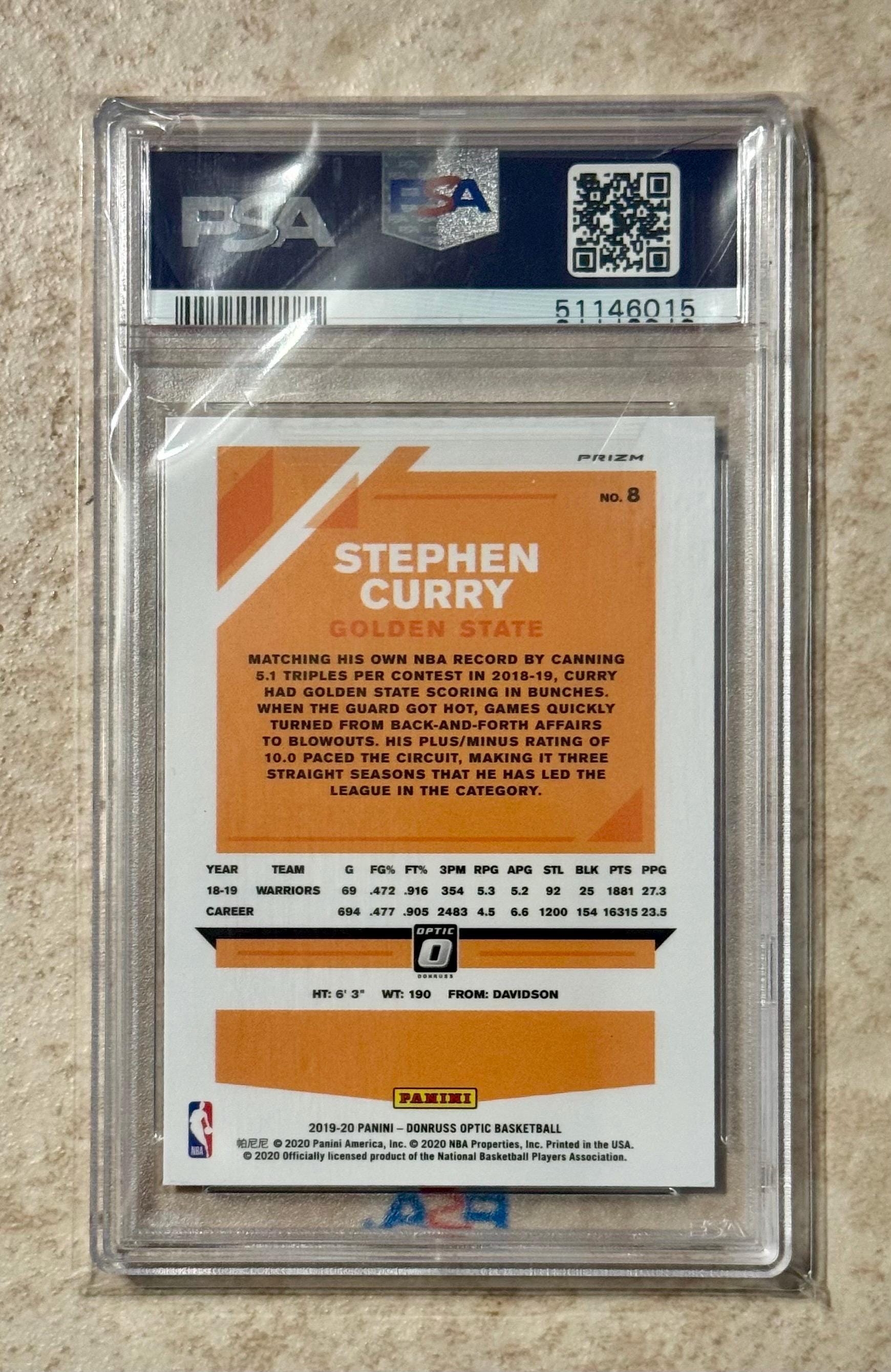 2019-20 Donruss Optic Stephen Curry Blue Velocity Prizm #8 PSA 9 