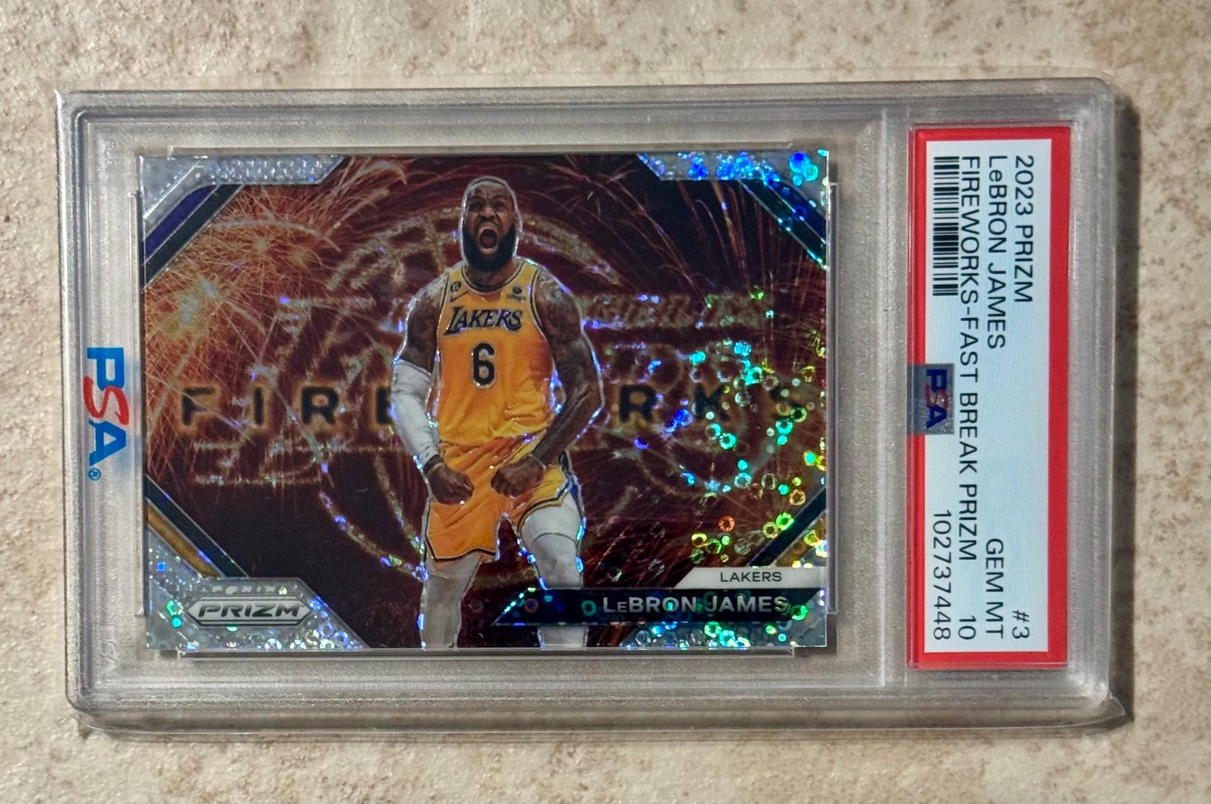 2023 Prizm # Lebron James Fireworks-fast Break Prizm Lakers PSA 10 