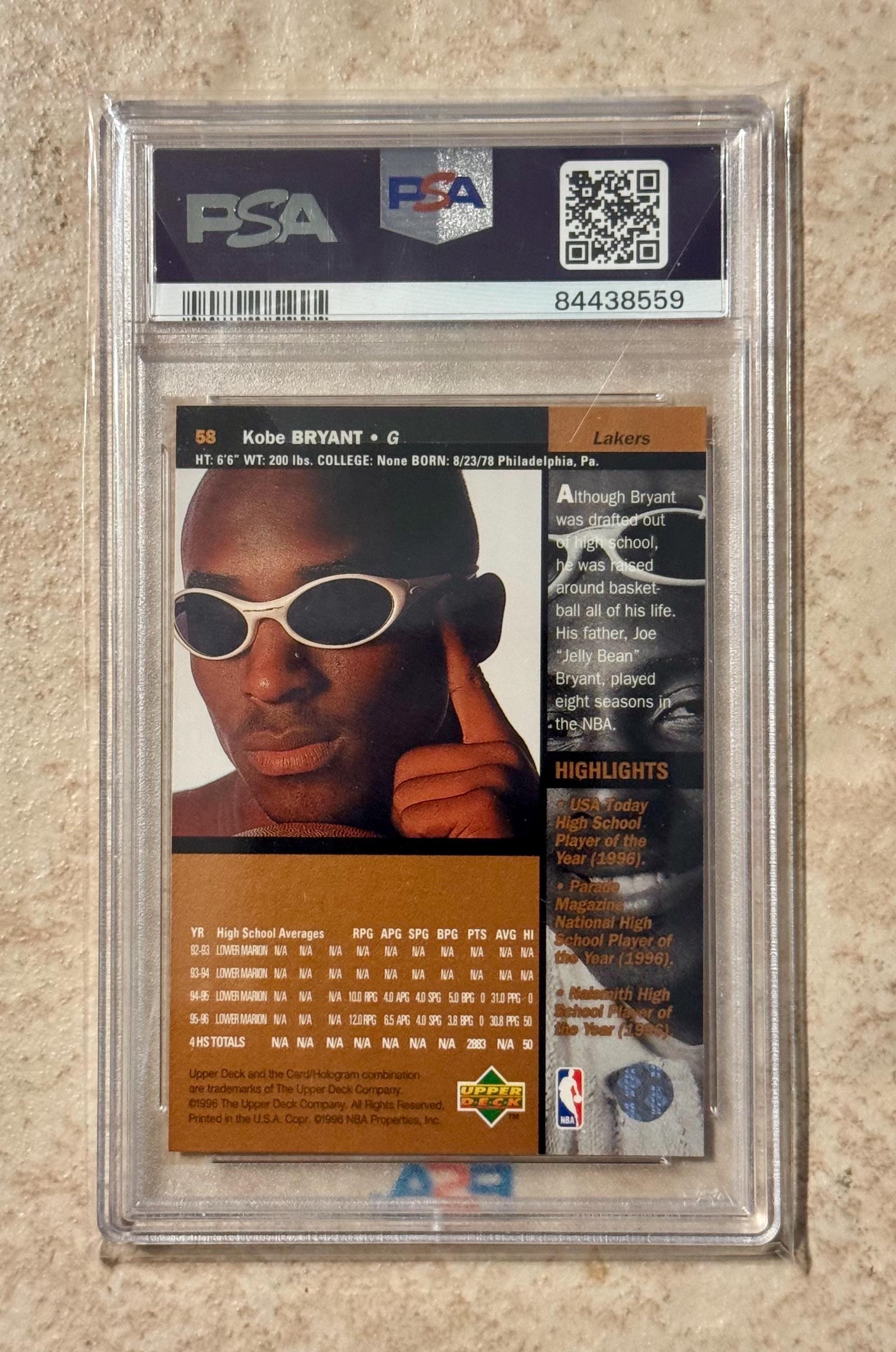 1996 Upper Deck Kobe Bryant #58 Rookie RC PSA 8 - Etsy