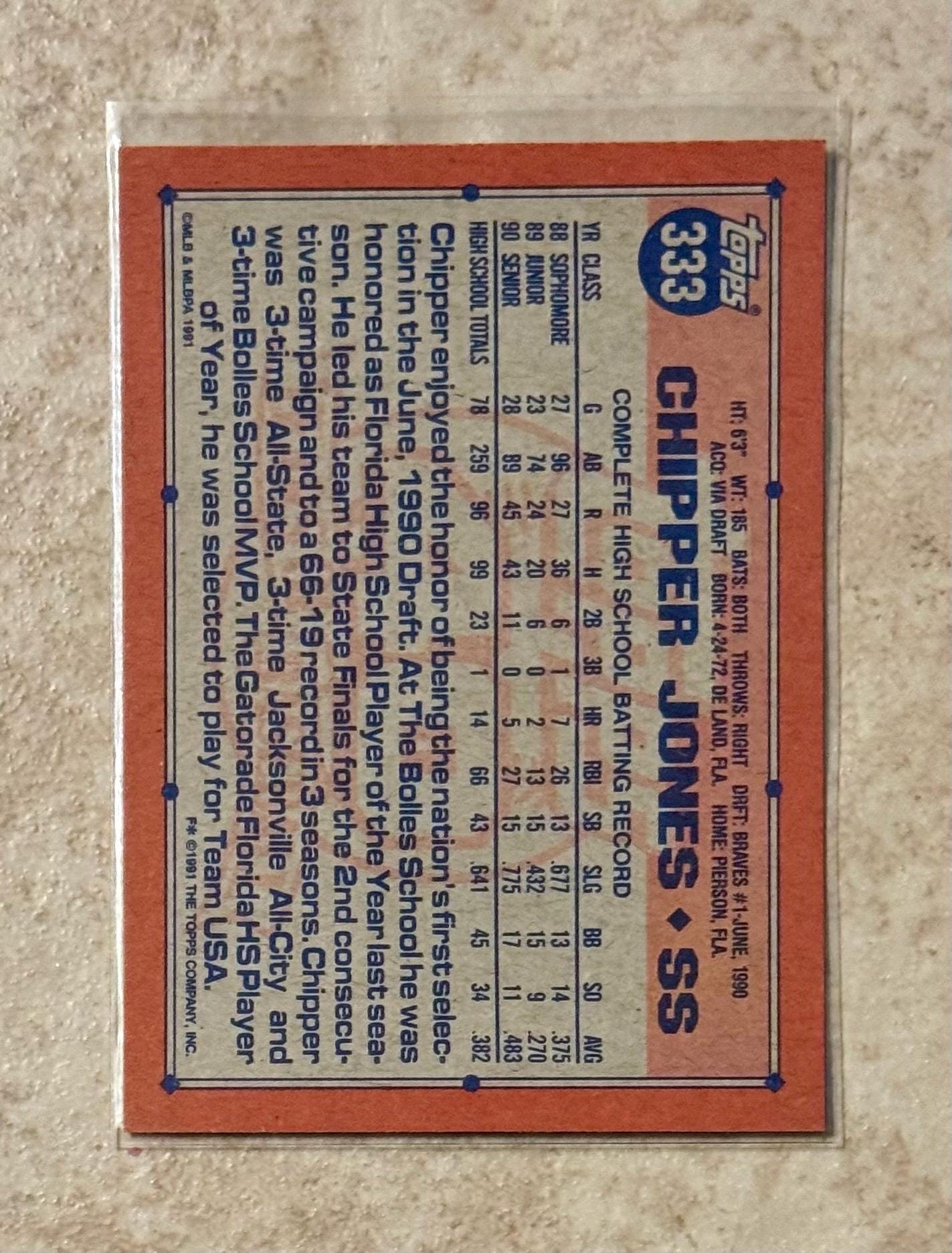 1991 Topps Chipper Jones #333 Rookie Card RC Atlanta Braves - Etsy