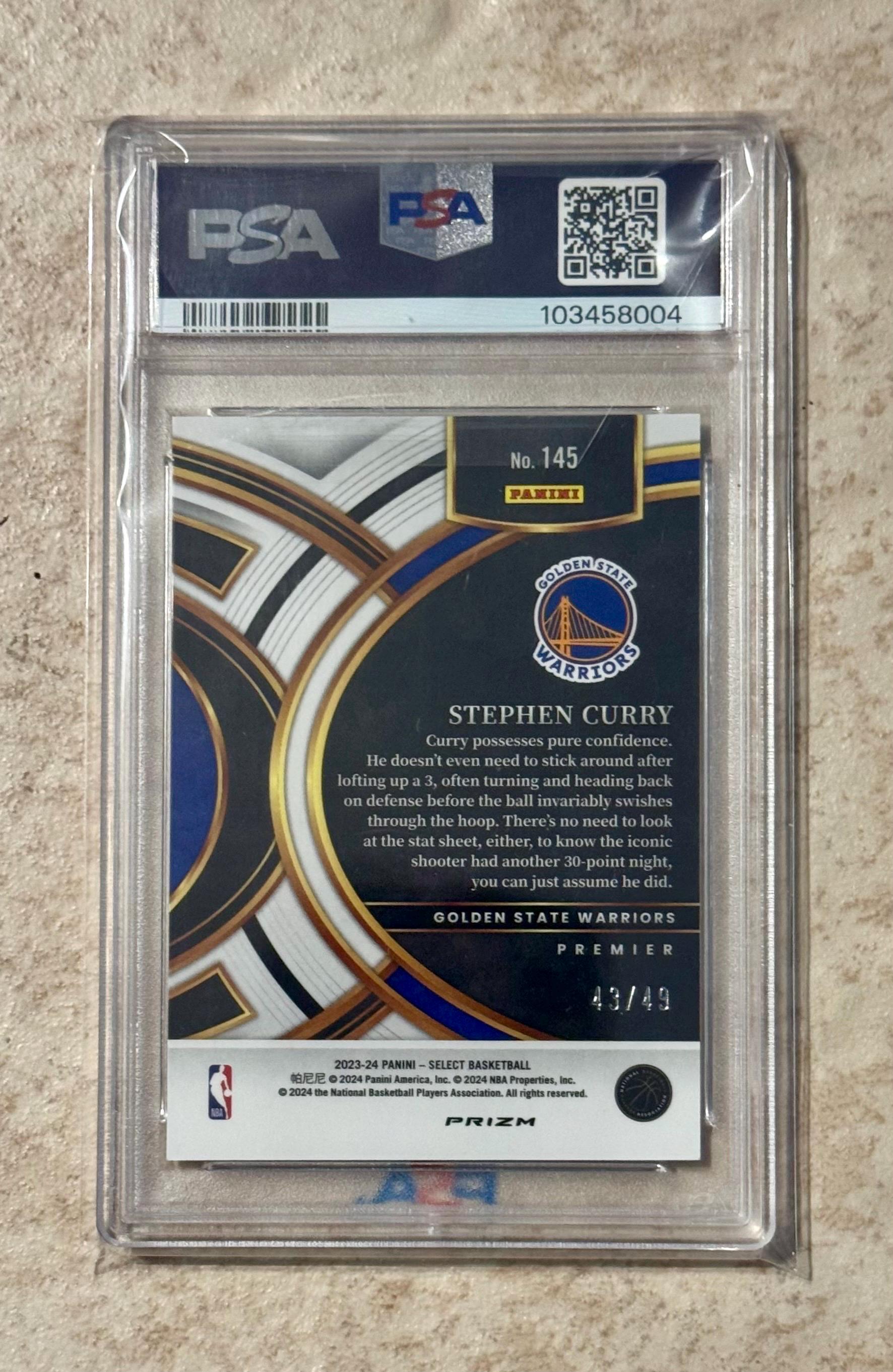 2023 SELECT #145 Stephen Curry Teal/white/pink Prizm #'d/49 PSA 9