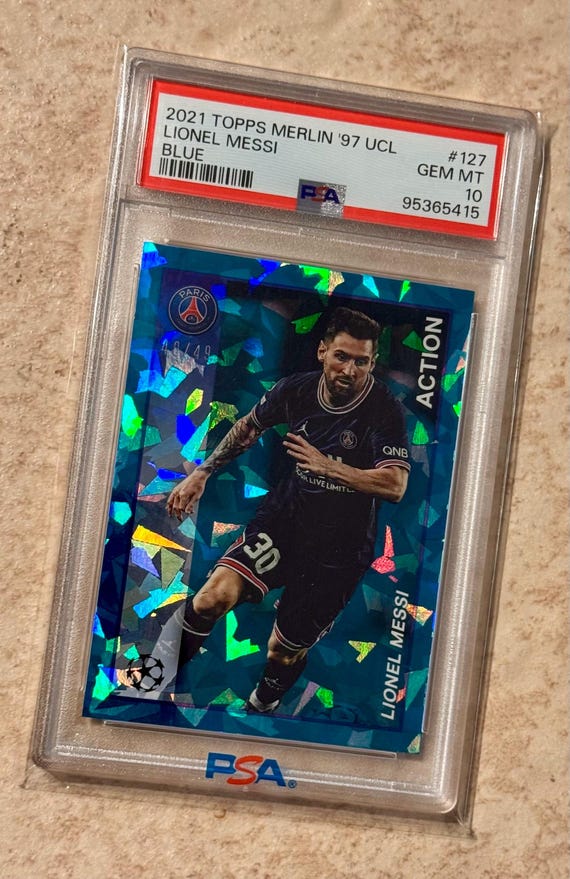 2021-22 Topps Merlin '97 UCL #127 Lionel Messi PSA 10 Gem Mint
