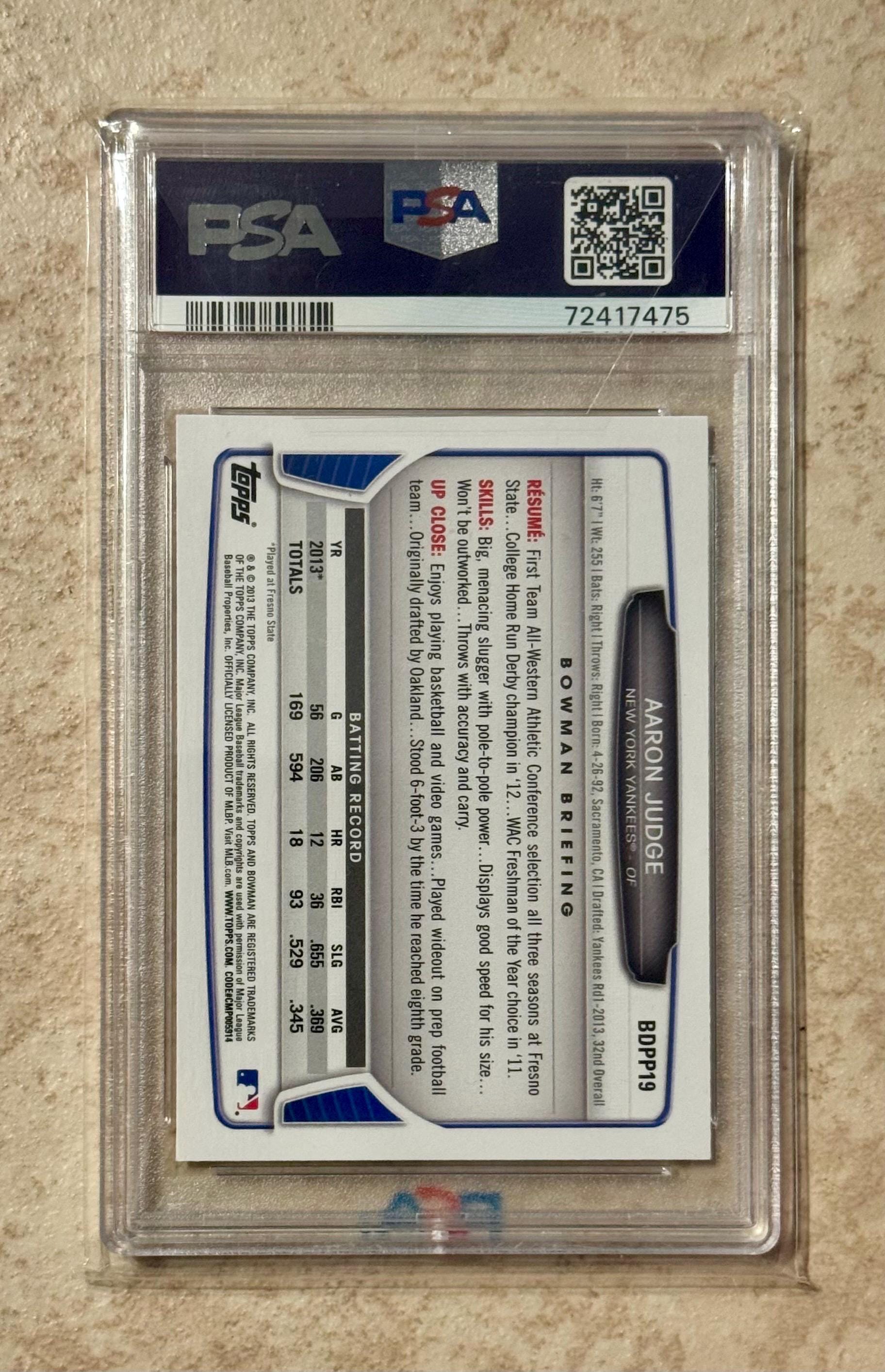 アーロンジャッジ ルーキーカード 貴重タバコカード リフ ボウマン アーロン・ジャッジ 2013 Bowman Draft Pick & Prospects BDPP19 RC