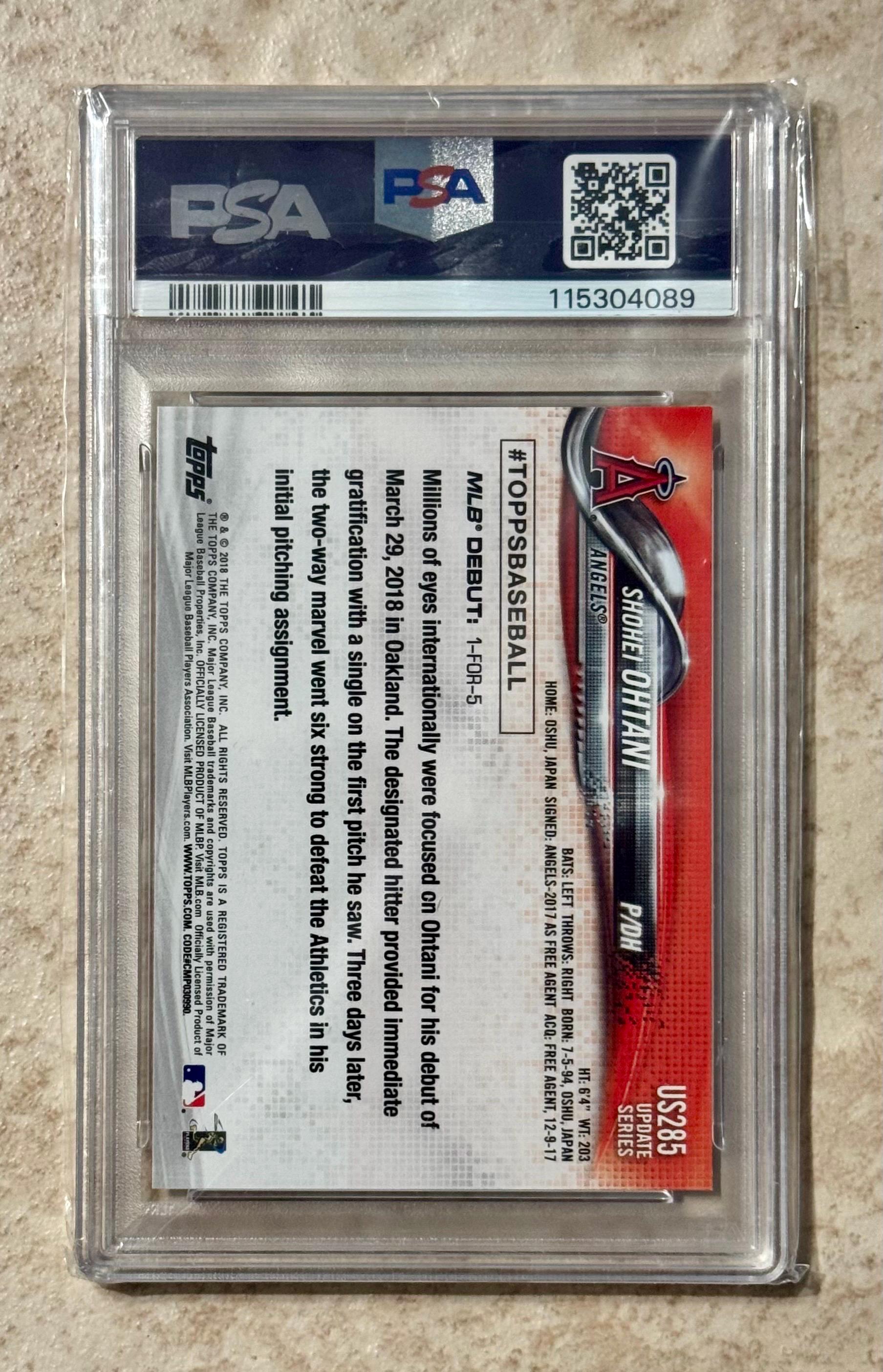 2018 Topps Update #US285 Shohei Ohtani PSA 9 Mint - Etsy