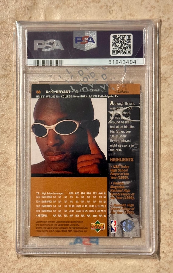 1996 Upper Deck Kobe Bryant #58 Rookie RC PSA 9 Mint - Etsy
