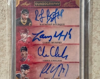2023 Leaf Art Of Hockey Quadography Ray Bourqe Chriss Chelios Murphy Coffey Auto Certified Autographed Card