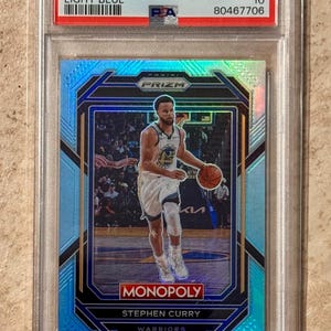 Stephen Curry 2022-23 Prizm Monopoly Light Blue Prizm #d/199 PSA 10 Gem Mint Golden State Warriors