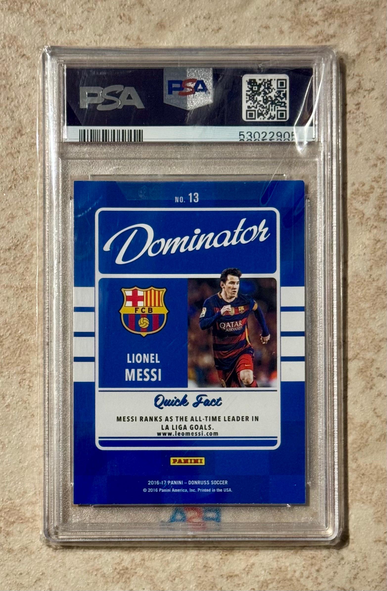 Lionel Messi 2016 Donruss Dominator Gold #13 Barcelona PSA 9 Mint 
