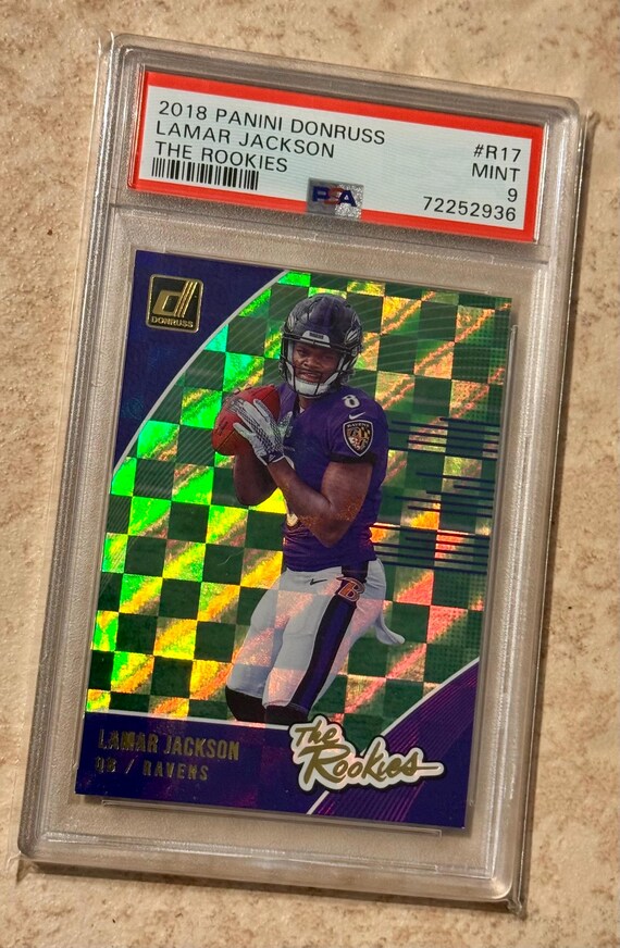 lamar jackson graded card LAMAR JACKSON 2018 PANINI CANVAS #309 PSA 9 ROOKIE GRADED CARD RC