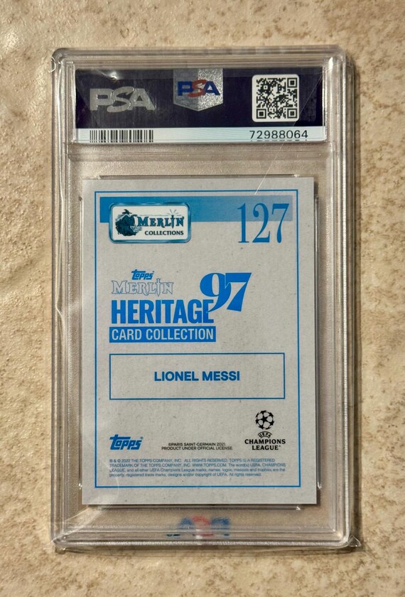 2021-22 Topps Merlin '97 UCL #127 Lionel Messi PSA 10 Gem Mint