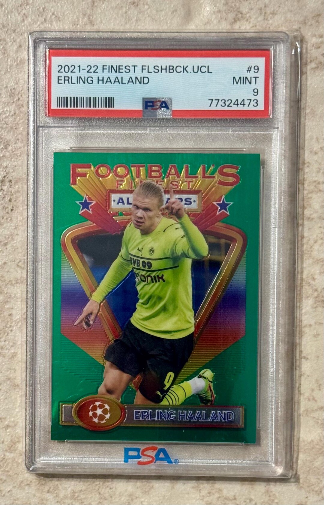 2021 Topps Finest Flashback UCL Soccer #9 Erling Haaland PSA 9